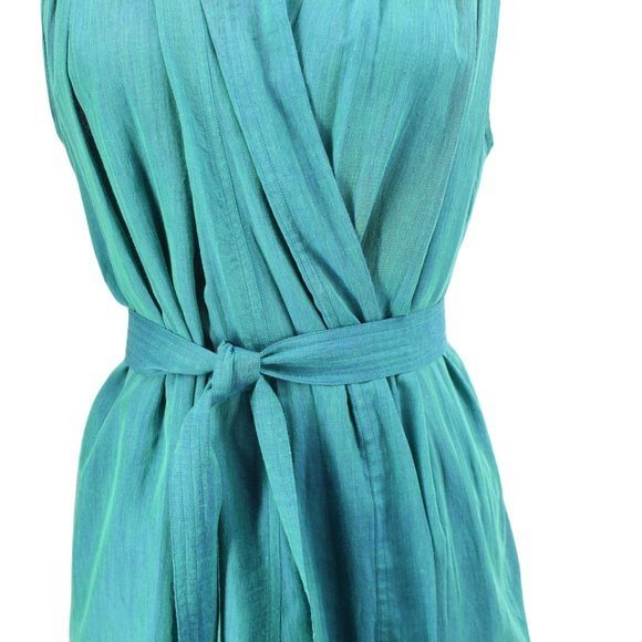 Mii The Iridescent Joe Wrap Dress Silk Cotton Iridescent Green Blue Belted Midi - Picture 10 of 15